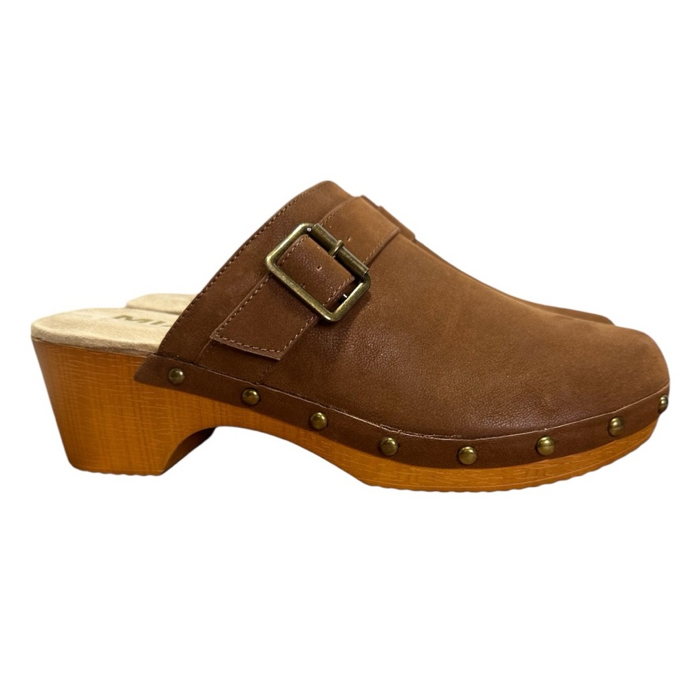MIA NWT Milou Cognac Brown Vegan Faux Leather Platform Wedge Mule Clogs In Box